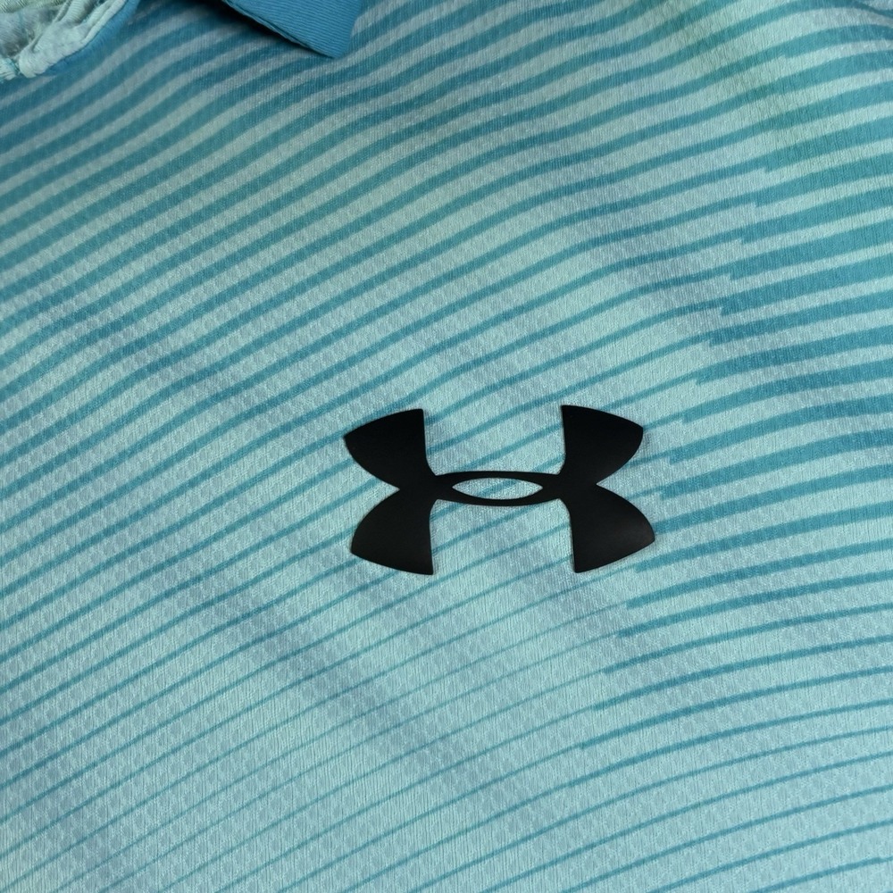Under Armour Heatgear Short Sleeve Golf Polo Shirt Blue Striped Size XL Loose - Picture 5 of 11